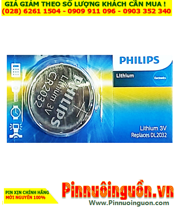Philips CR2032 DL2032, Pin 3v lithium Philips CR2032P5B/97 với 210mAh chính hãng